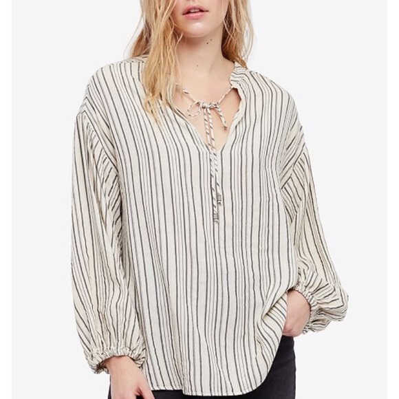 NWT FREE PEOPLE BOHO IVORY LONG SLEEVE TOP - Picture 1 of 11